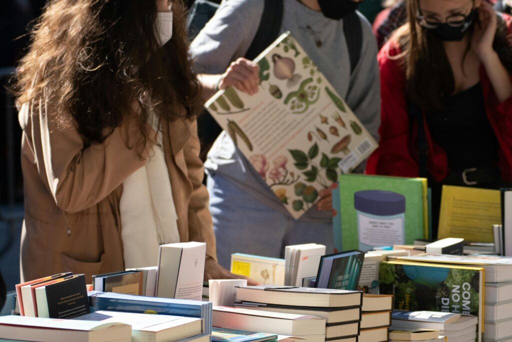 stacks of books for sale