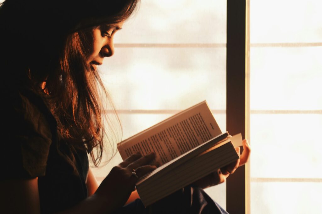 woman reading a book