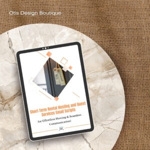 Short Term Vacation Rental Hosting Guest Communication Script Templates I Effortless and Seamless Email Scripts for Rentals short term rental email script mockup